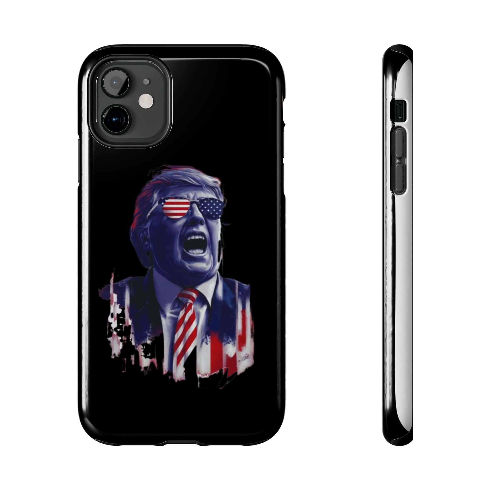 Tough black phone case with animated Donald Trump image from Donald Trump Store