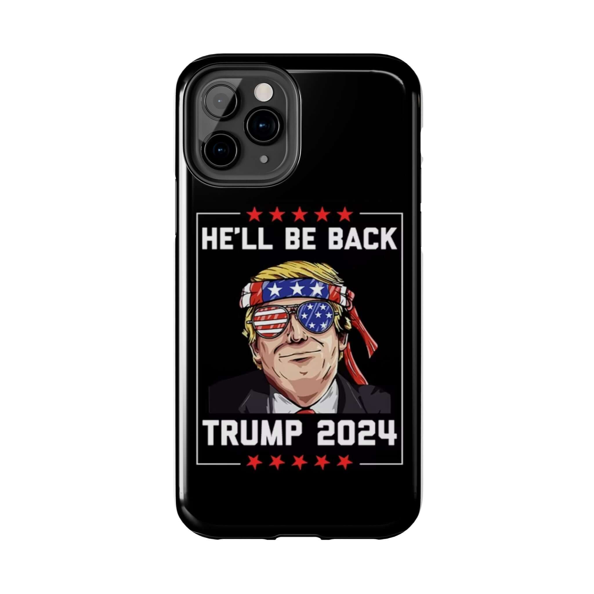 Donald Trump Store black tough phone case with 'Trump 2024' patriotic print.