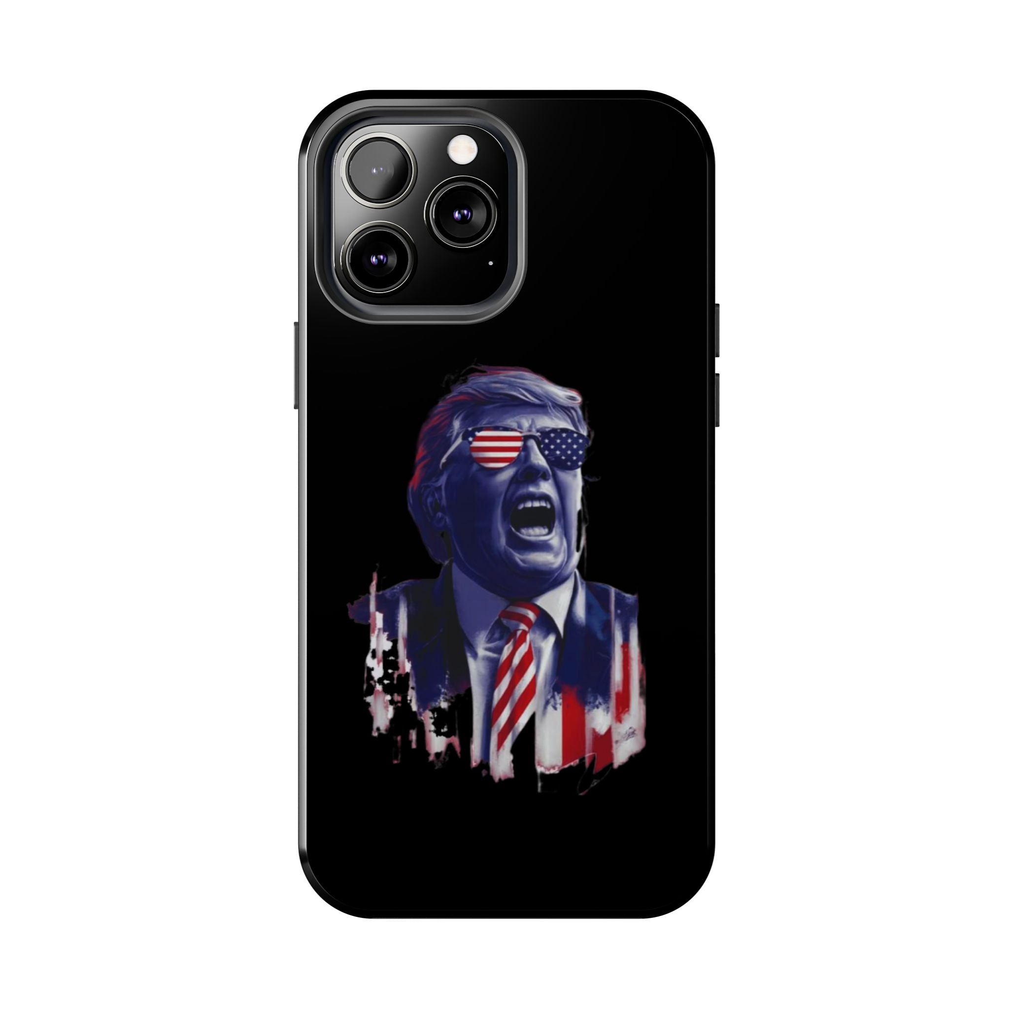 Tough black case with animated Trump, available at Donald Trump Store