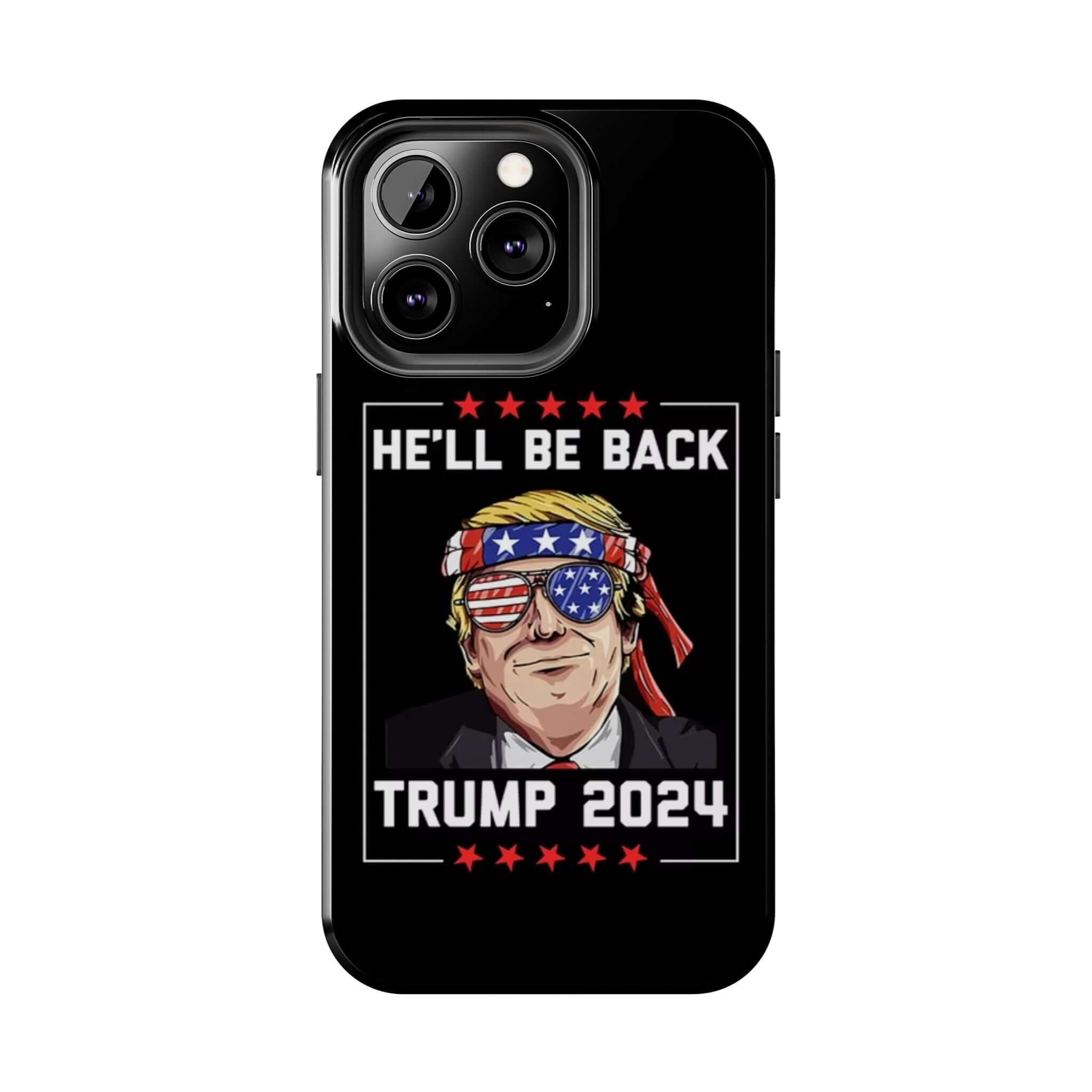 Black phone case with 'Trump 2024' slogan available at Donald Trump Store