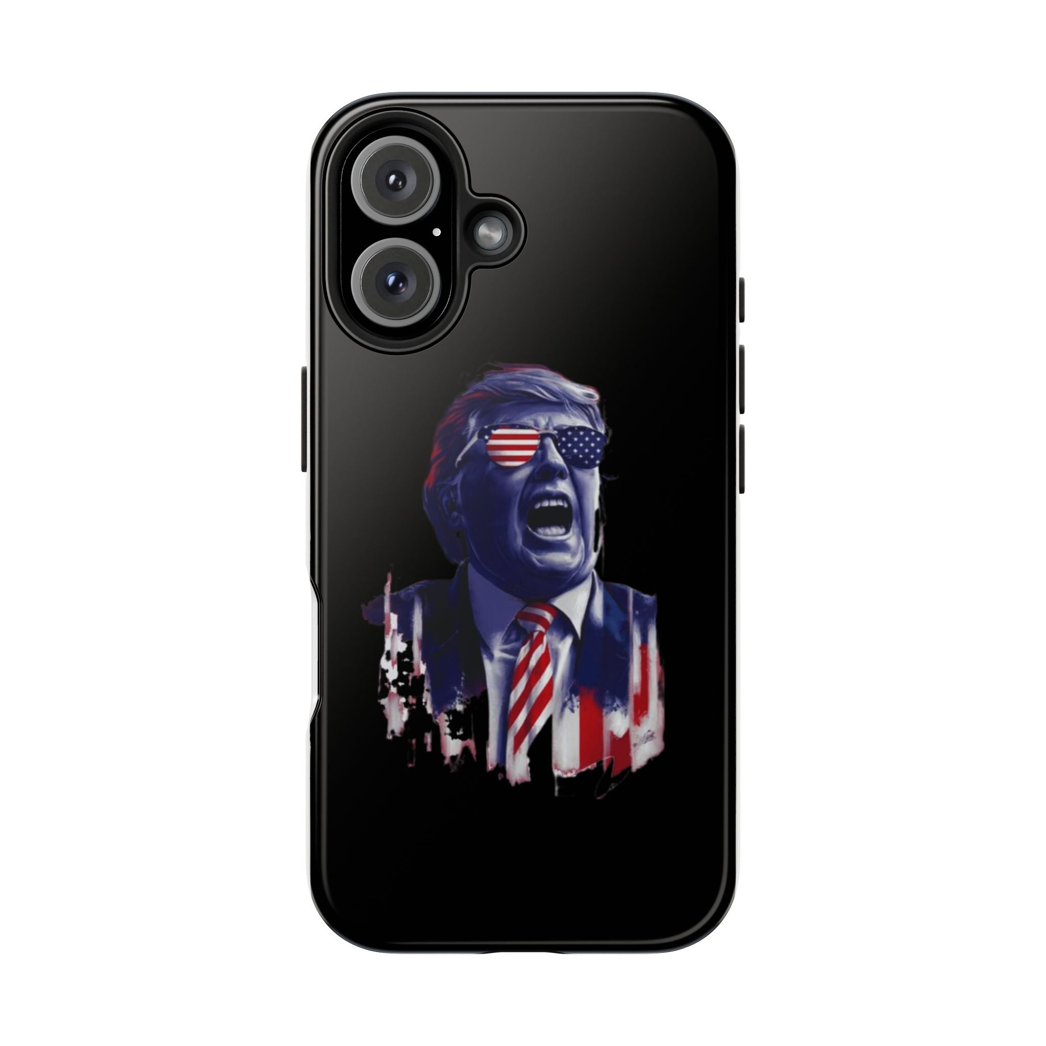 Unique black phone case with animated Trump design at Donald Trump Store