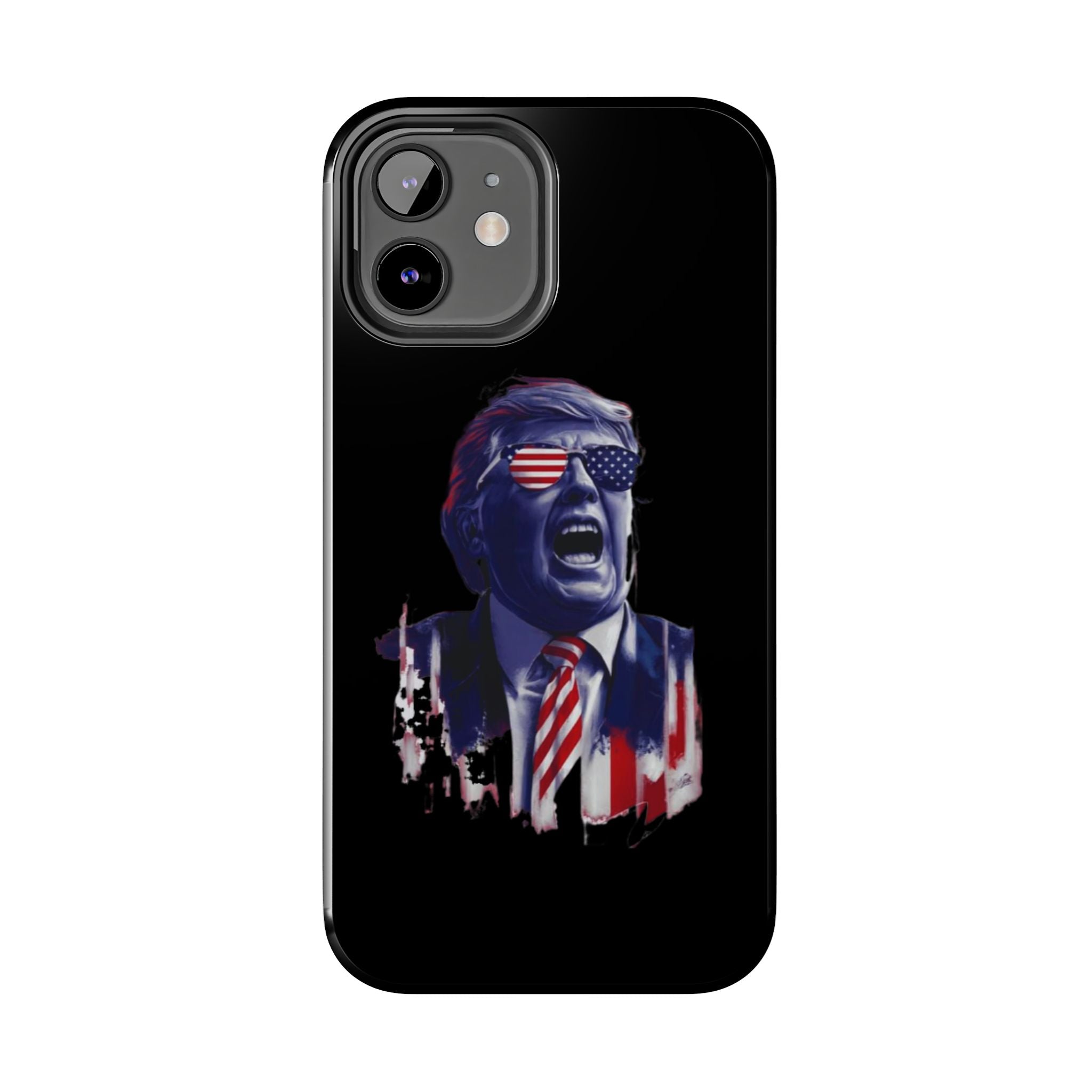 Stylish black phone case featuring animated Trump, sold at Donald Trump Store