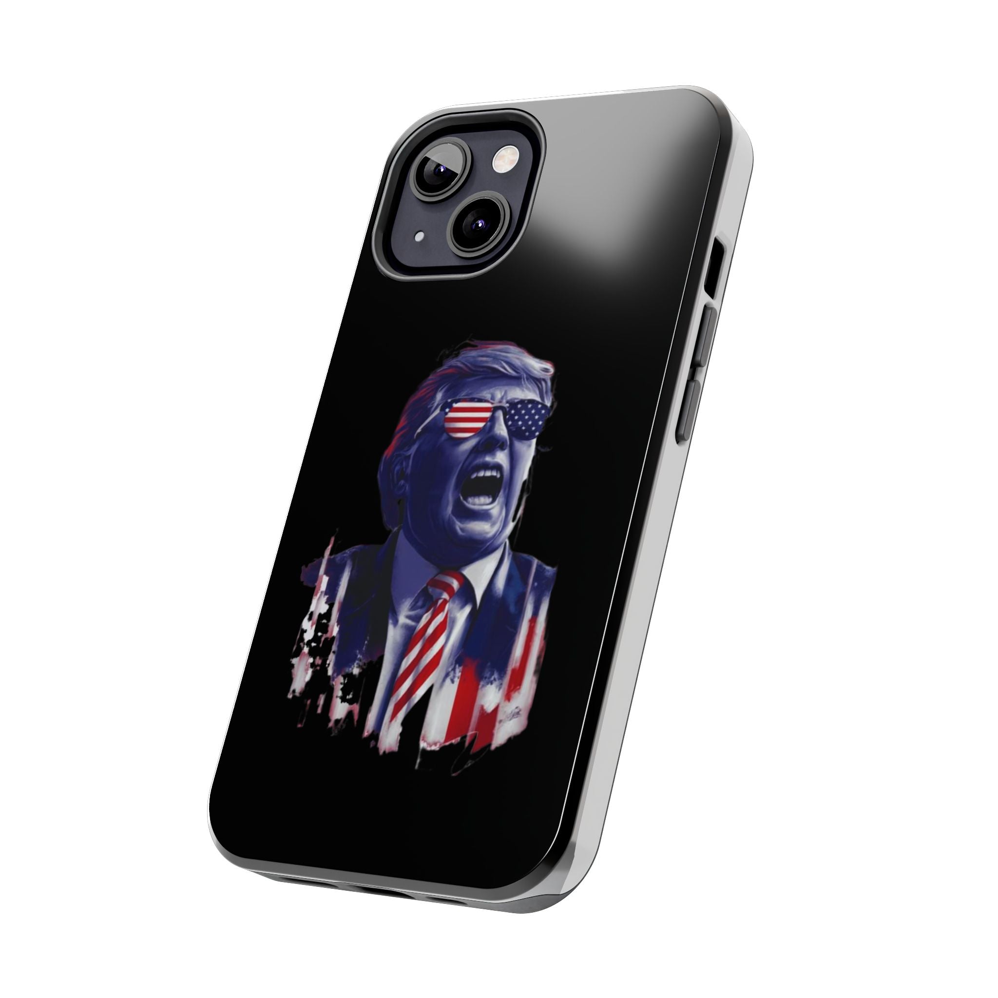 Black phone case with animated Trump for supporters, available at Donald Trump Store