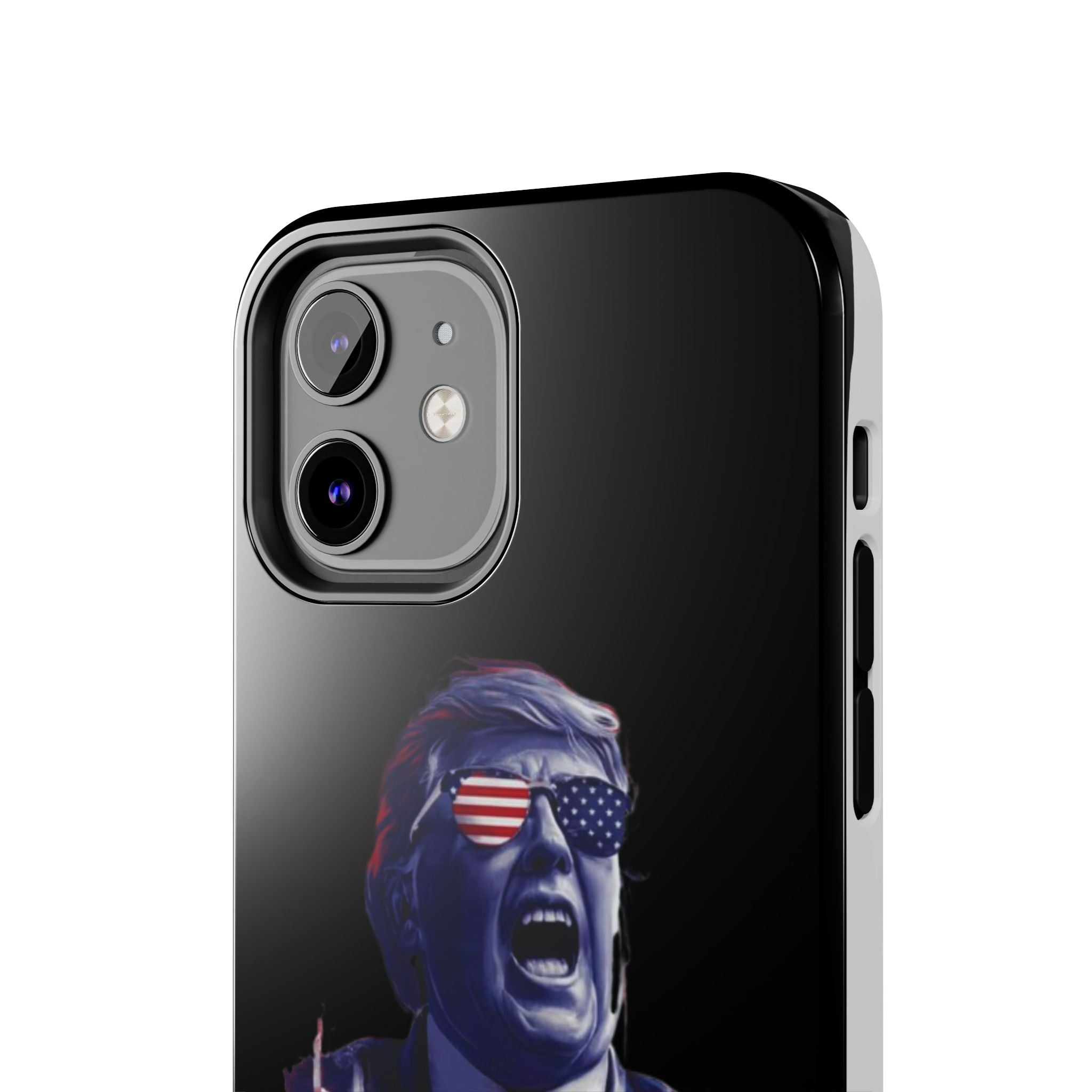 Durable black phone case with animated Trump from Donald Trump Store