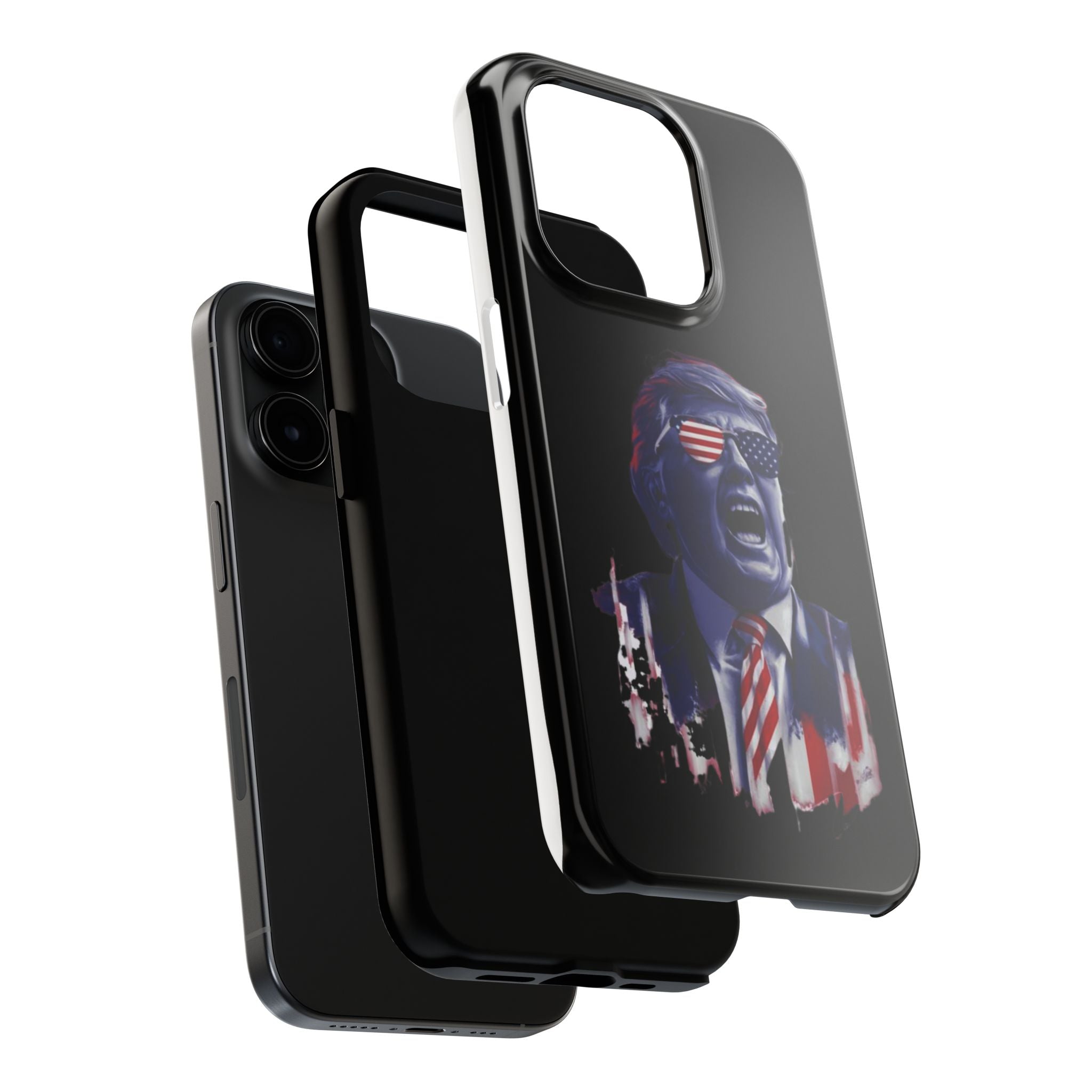 Donald Trump Store’s tough black phone case featuring animated Trump