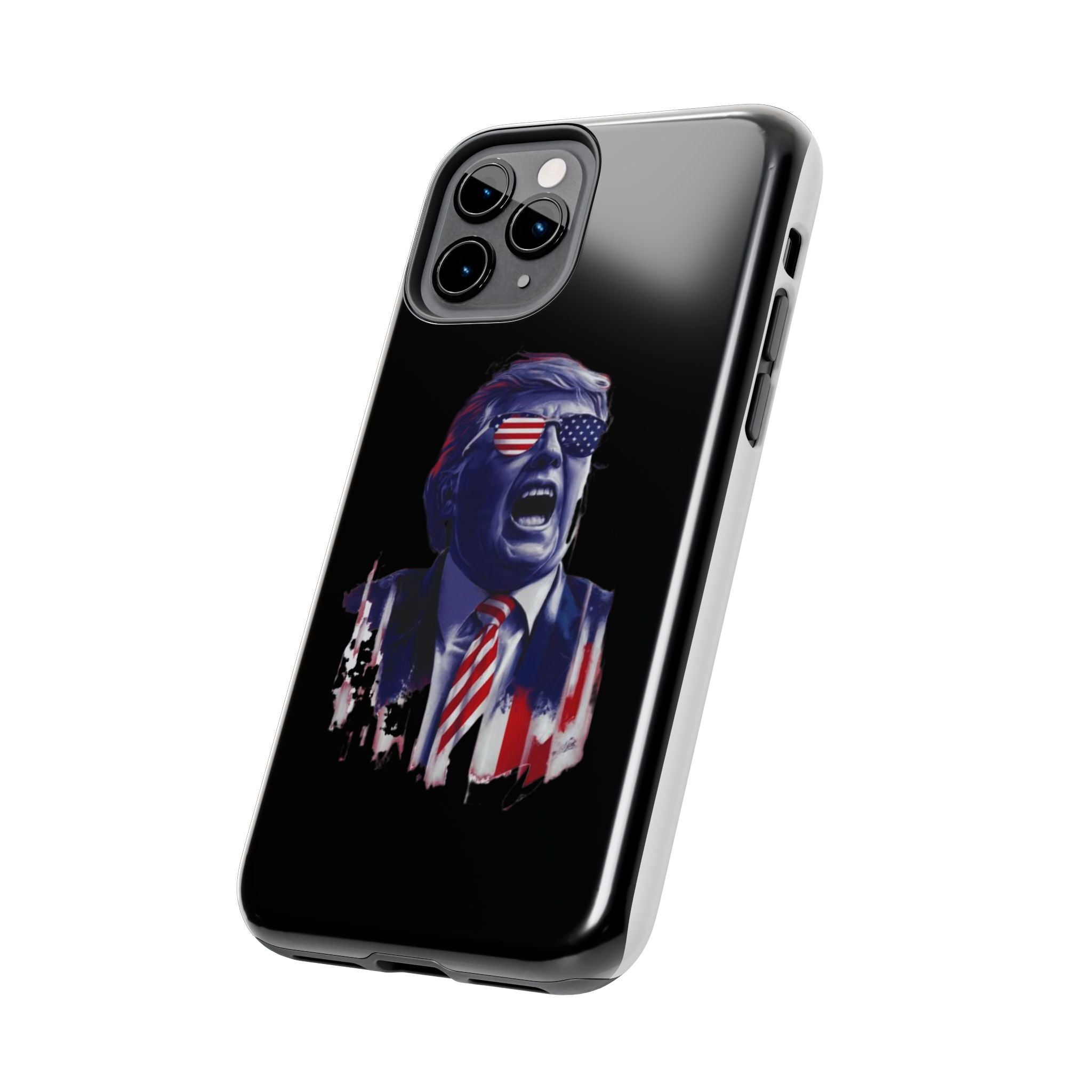 Black tough phone case featuring animated Trump design at Donald Trump Store