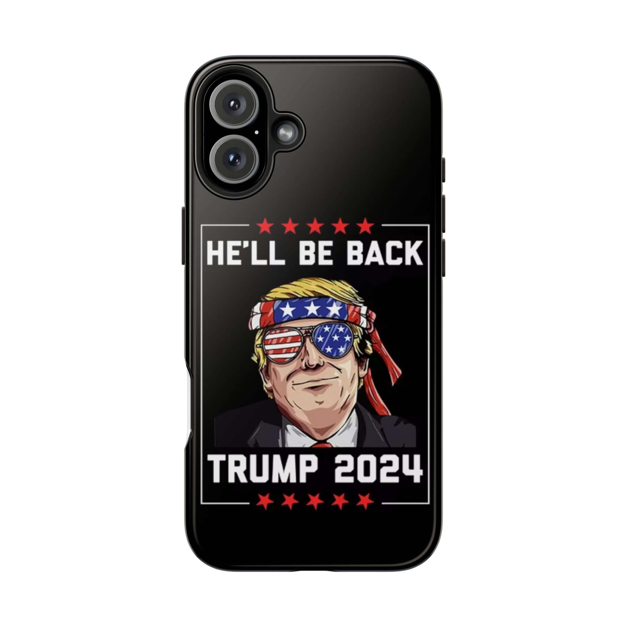 Patriotic black phone case featuring 'Trump 2024' design at Donald Trump Store