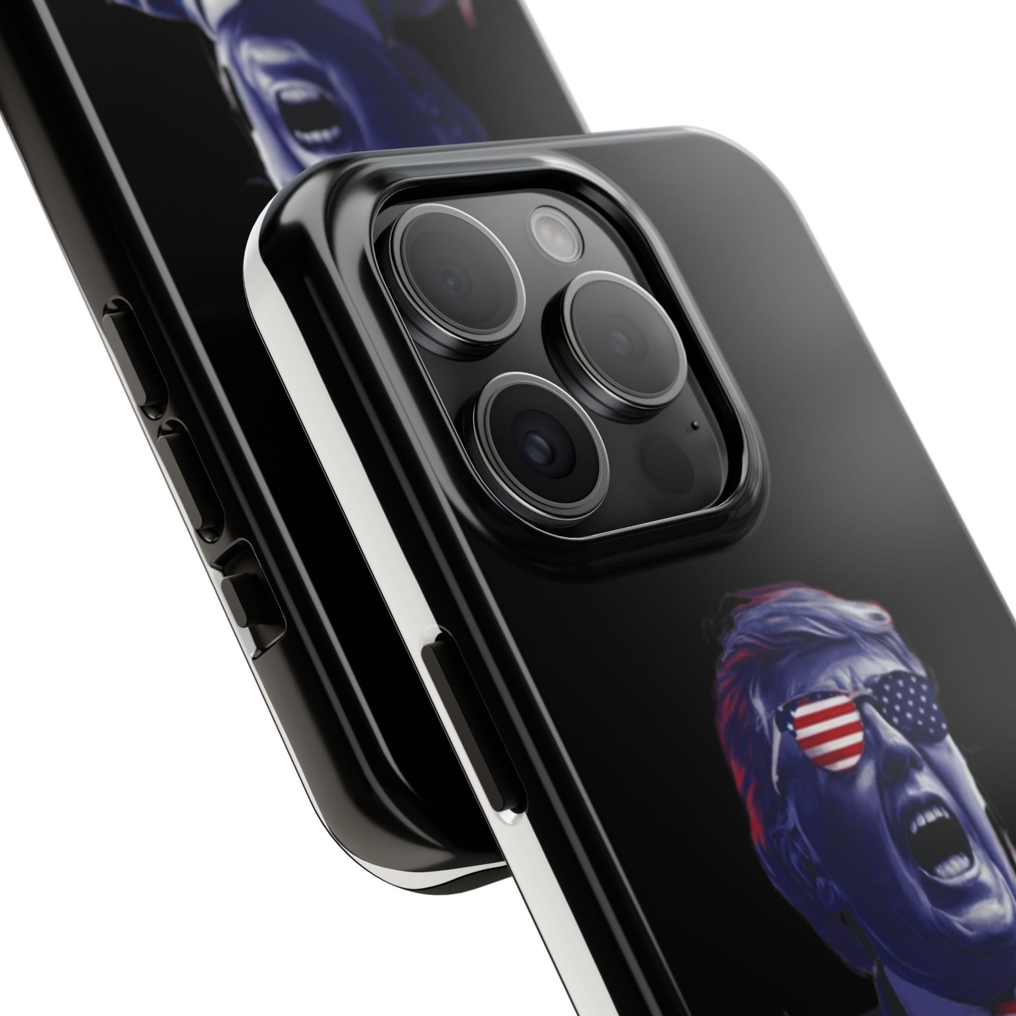 Durable phone case with animated Trump design, available at Donald Trump Store