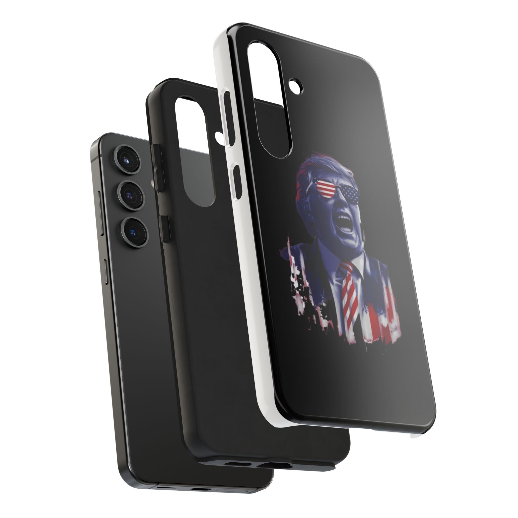 Patriotic black phone case with animated Trump image, available at Donald Trump Store