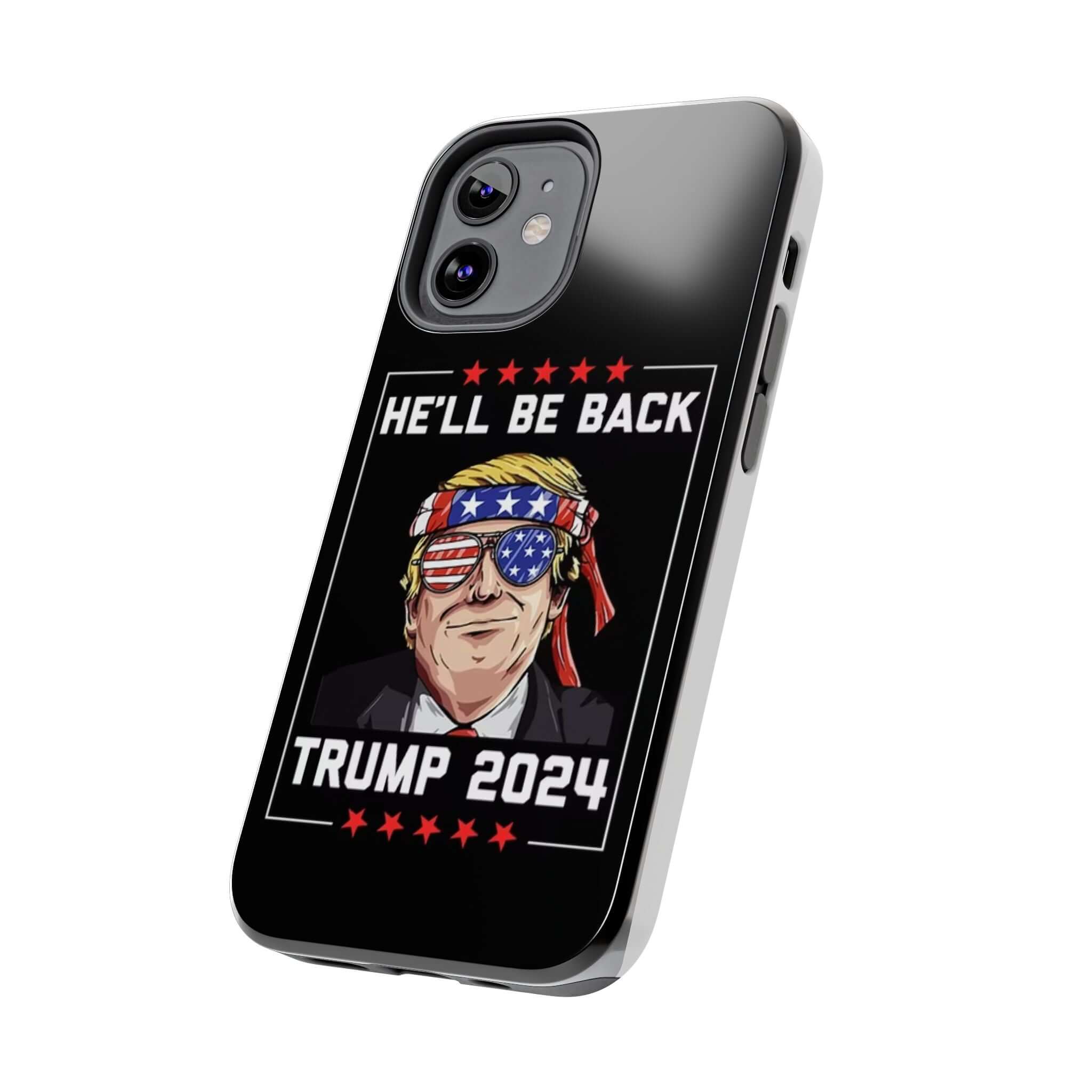 Black tough phone case from Donald Trump Store with 'Trump 2024' patriotic print