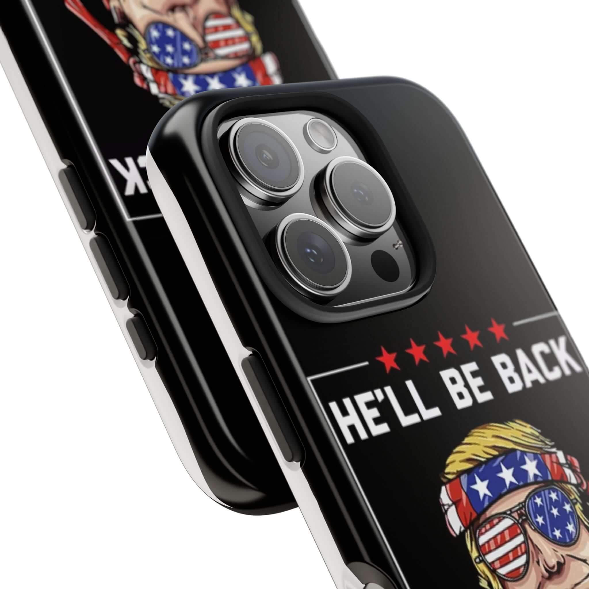 Black phone case with 'Trump 2024' slogan, found at Donald Trump Store