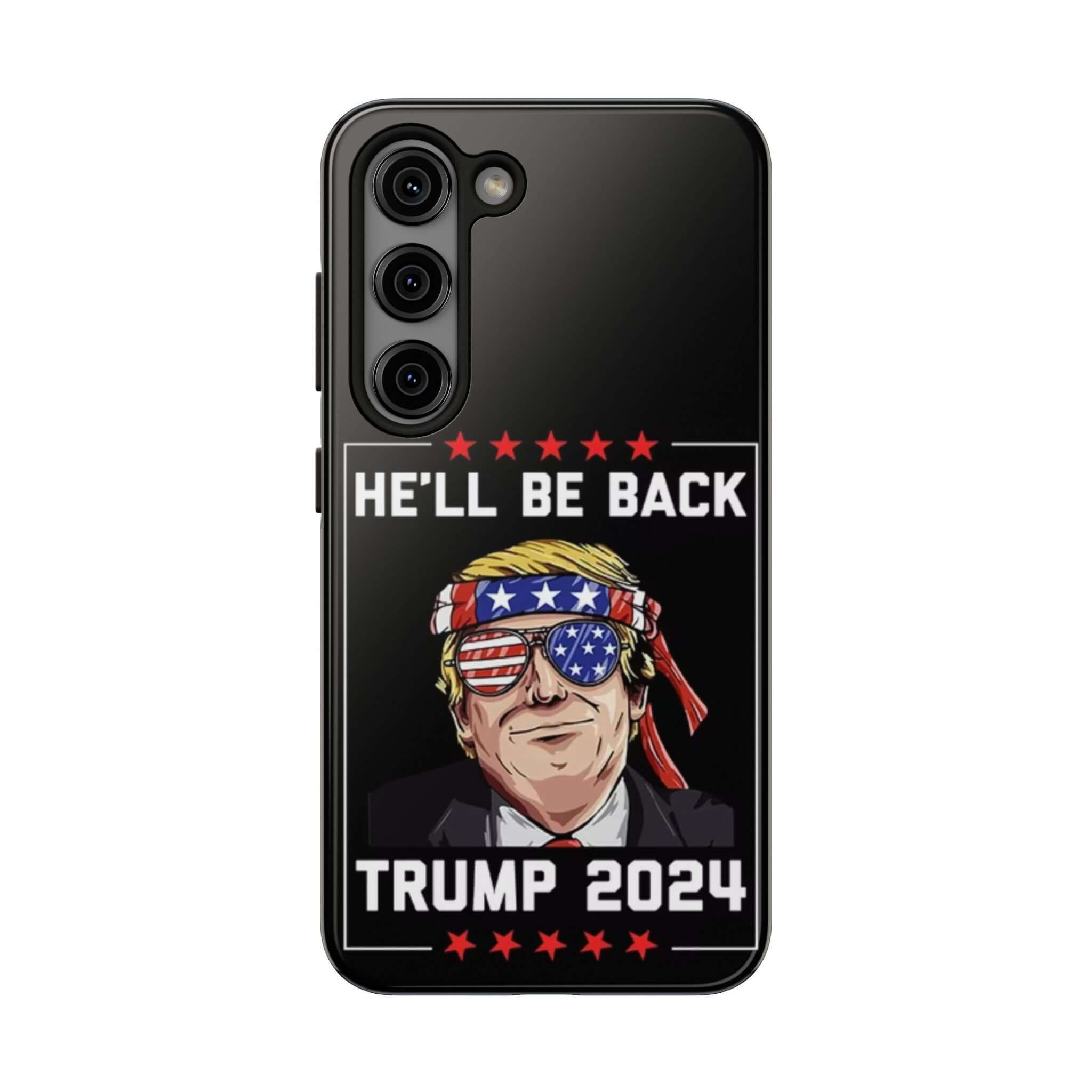 Black tough phone case from Donald Trump Store featuring bold 'Trump 2024' design