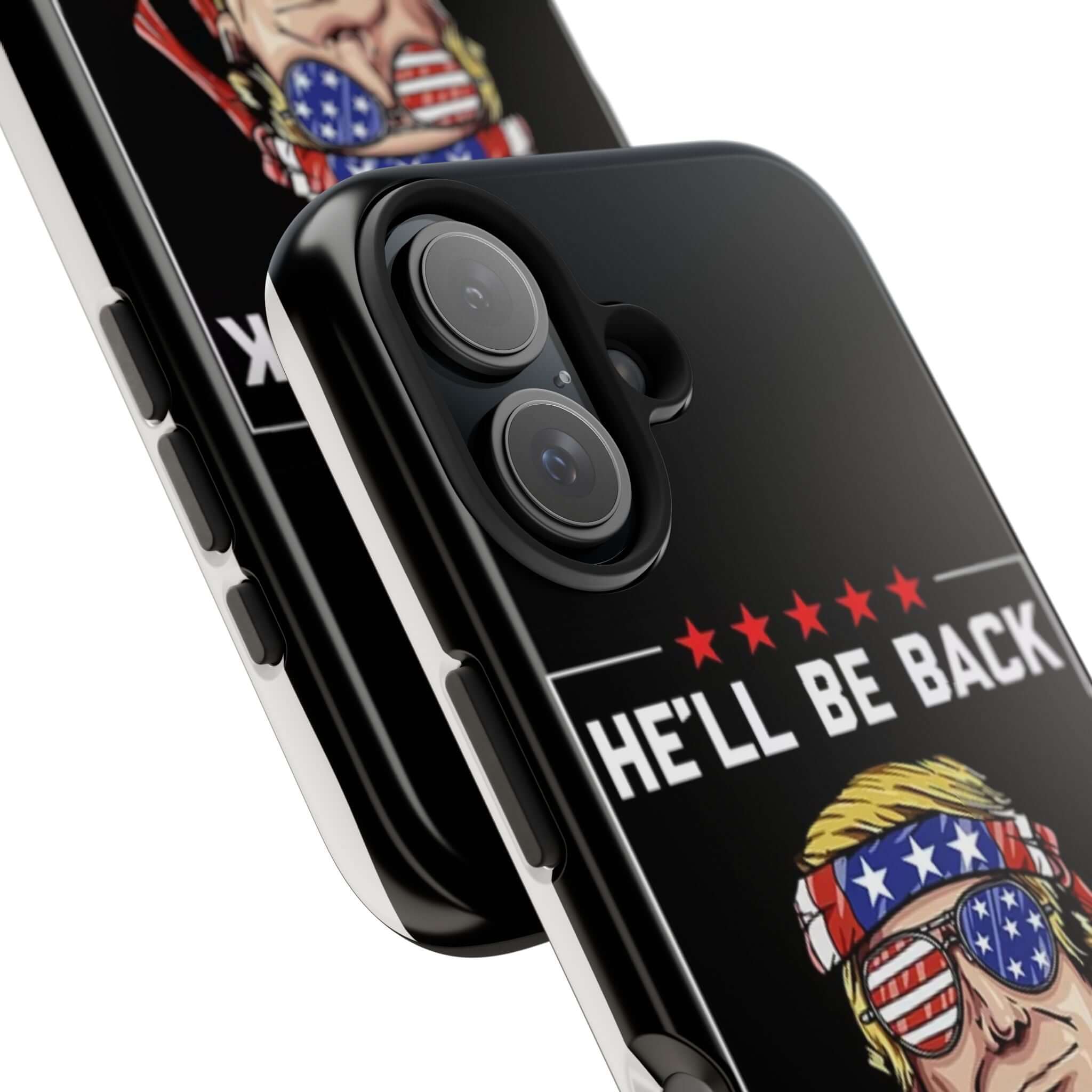 Support Trump with black phone case featuring 'Trump 2024' slogan, from Donald Trump Store