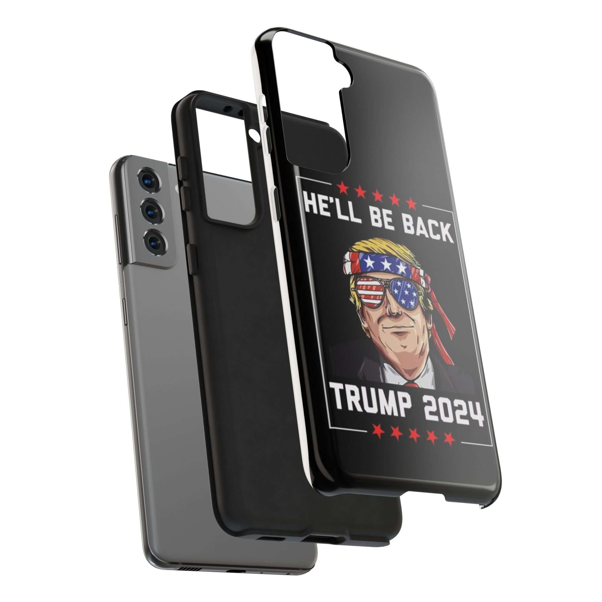 Black phone case with 'Trump 2024' slogan available at Donald Trump Store