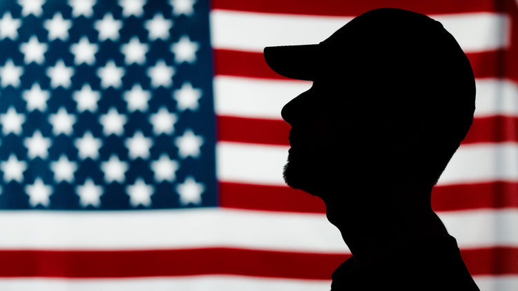 Donald Trump Store Image showcasing a person with american flag in the background 