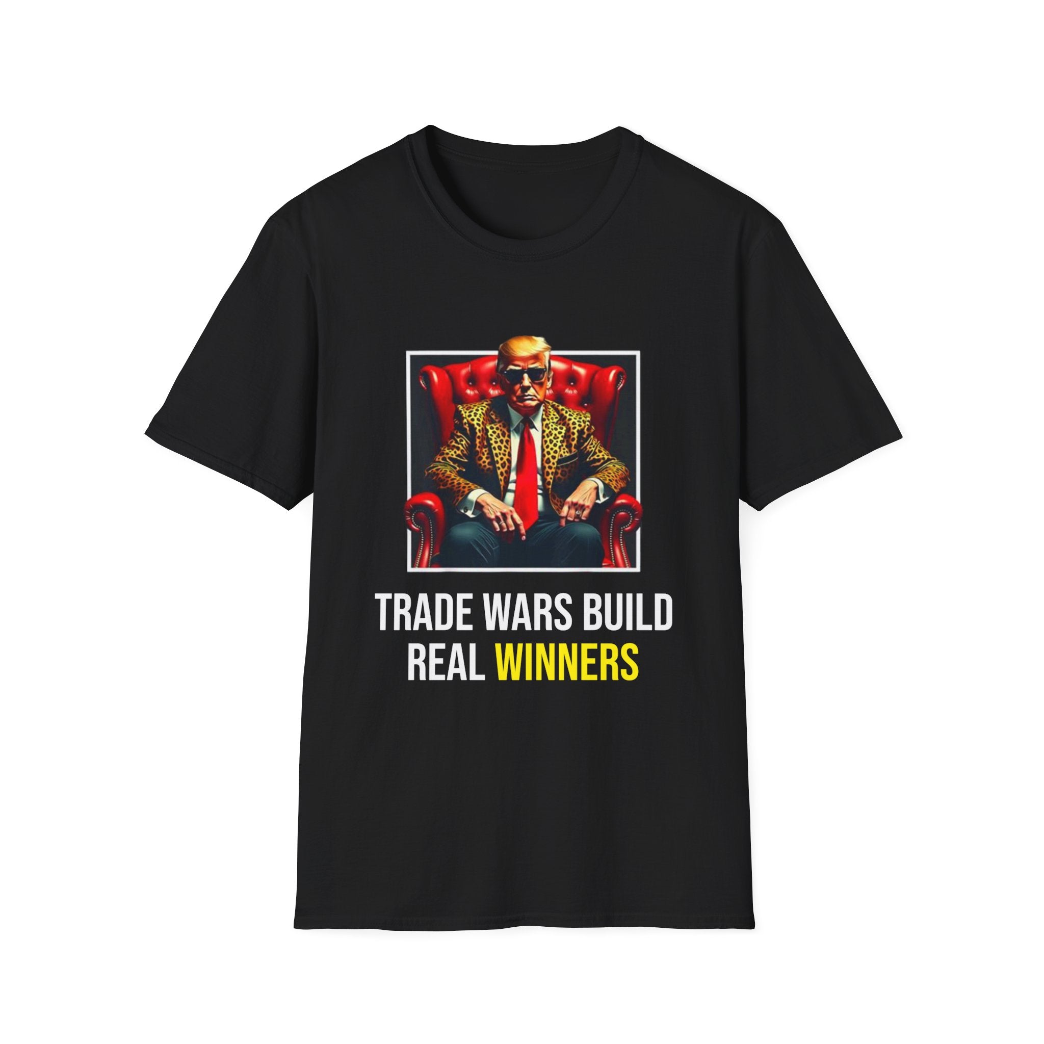 Front view of the Trump America First T-shirt with the “Build Trade War, Build Real Winners” slogan