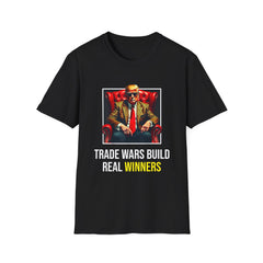 Front view of the Trump America First T-shirt with the “Build Trade War, Build Real Winners” slogan