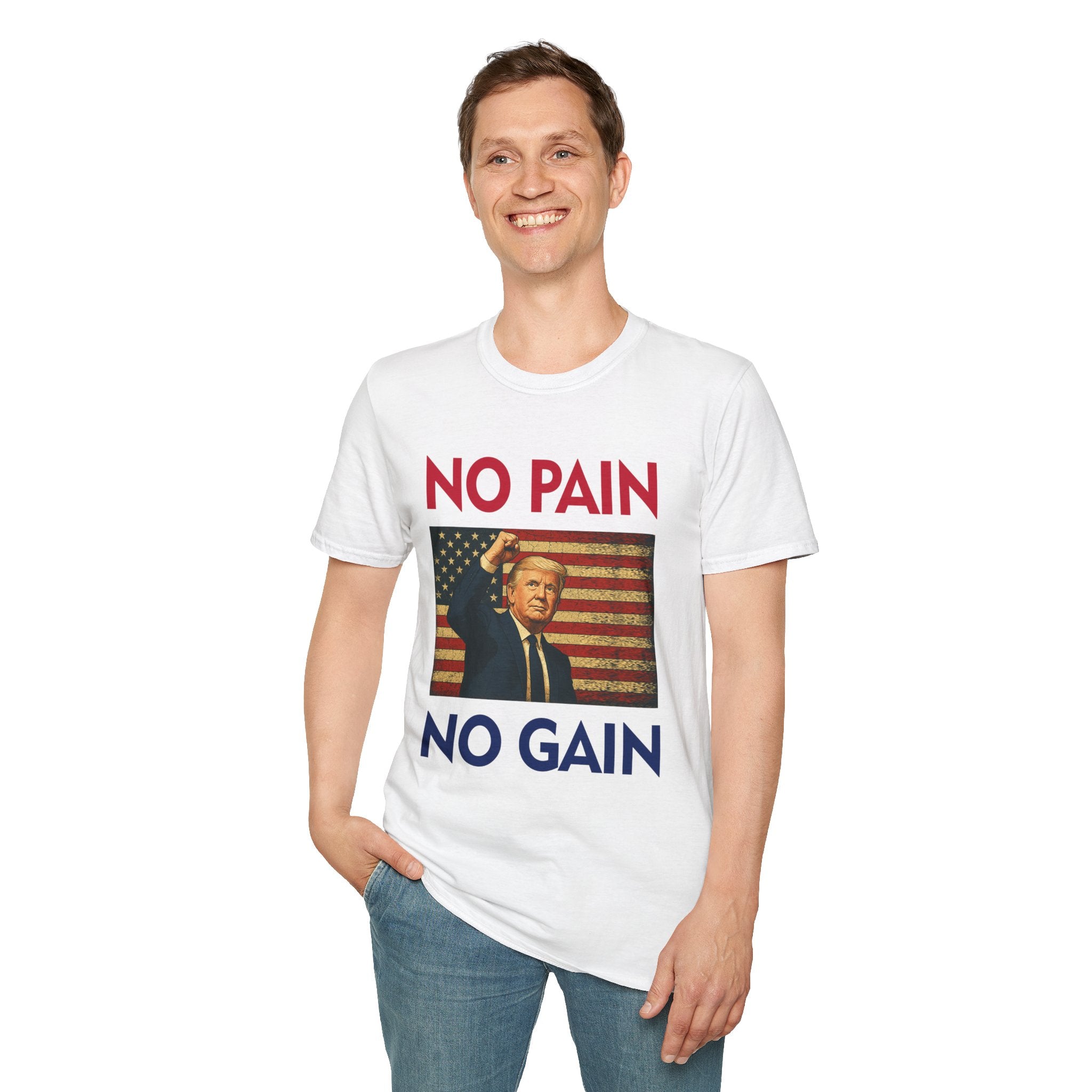 No Pain No Gain Graphic Gym T-Shirt – Unisex Softstyle Fitness Tee for Workout & Bodybuilding - Donald Trump Store Online