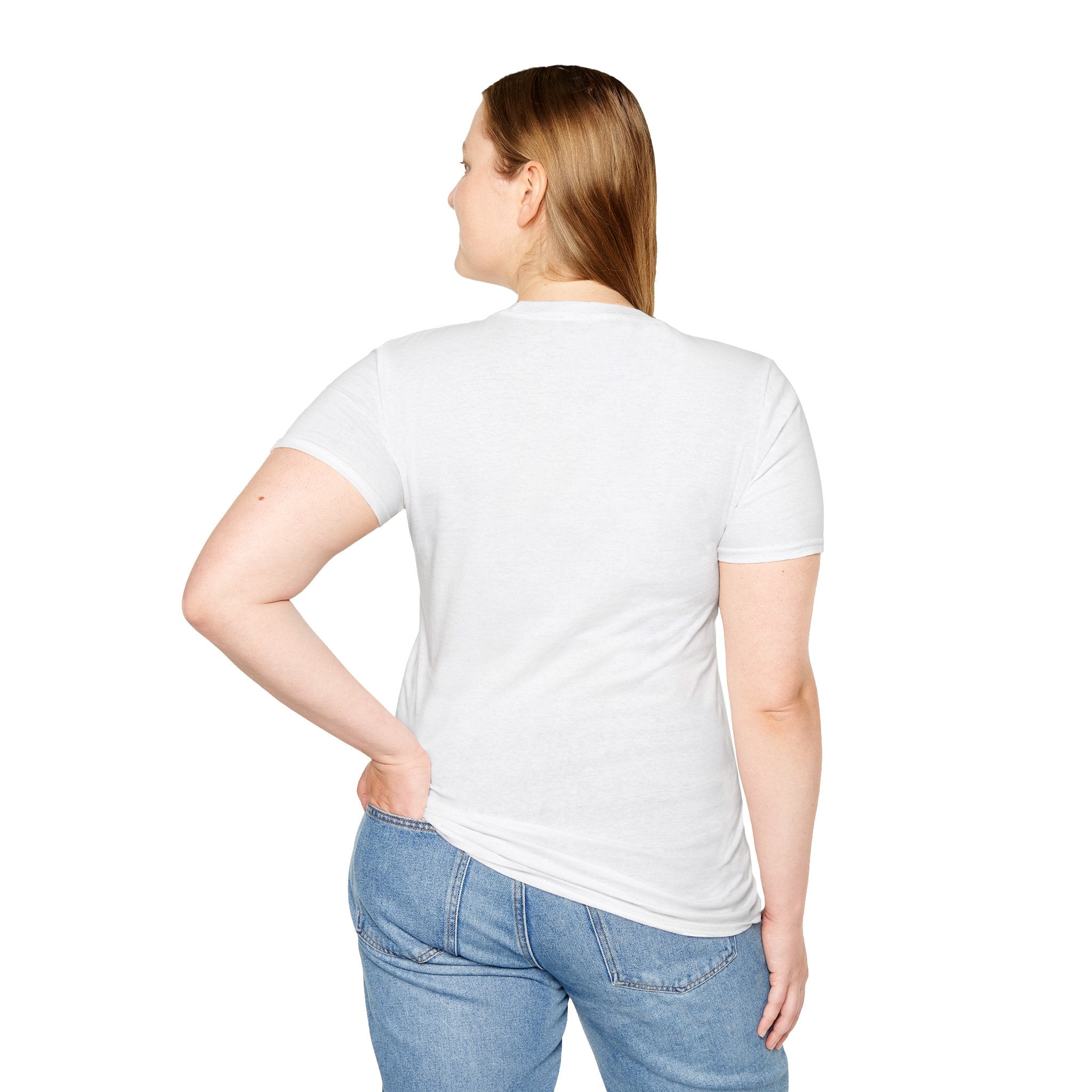Back view of No Pain No Gain unisex workout white T-shirt